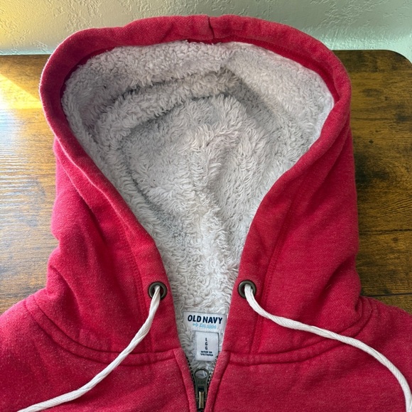 Old Navy Full Zip Hoodie Women’s Large Red‎ Grunge Warm Fuzz Lined Skater Jacket - Picture 11 of 12